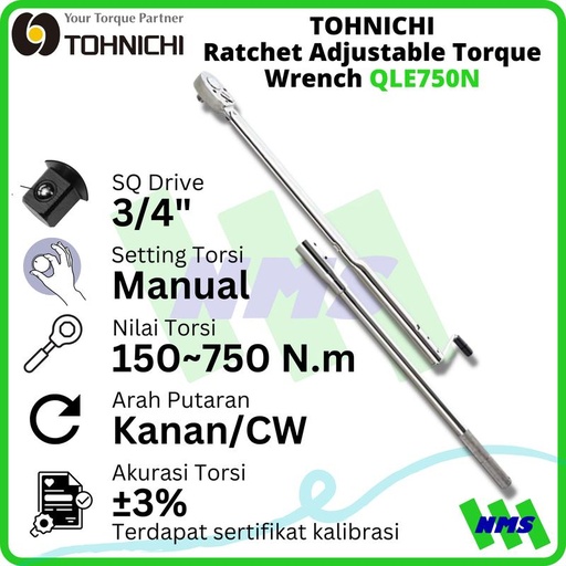 [EZM.1043796] TOHNICHI Adjustable Torque Wrench QLE750N