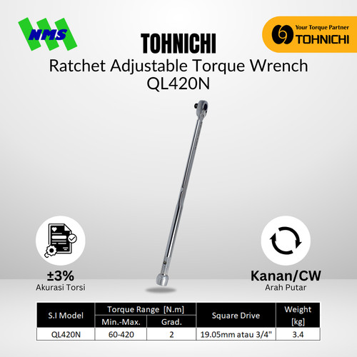 [EZM.1043798] Kunci Torsi QL420N 3/4" 60 - 420Nm TOHNICHI Torque Wrench