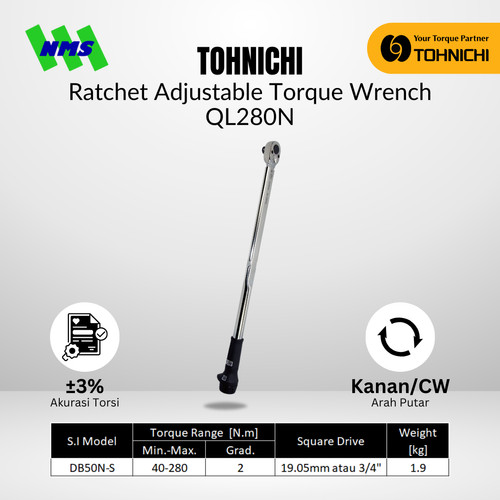 [EZM.1043799] Kunci Torsi QL280N 3/4" 40 - 280Nm TOHNICHI Torque Wrench