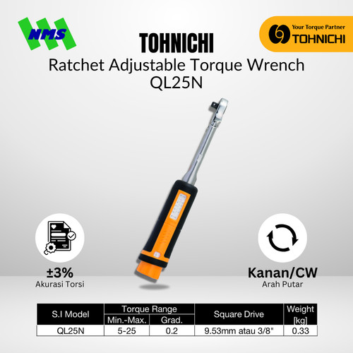 [EZM.1043806] Kunci Torsi QL25N 3/8" 5 - 25 Nm TOHNICHI Torque Wrench