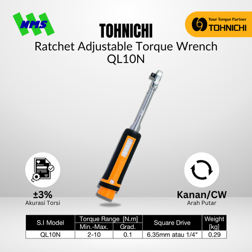 [EZM.1043809] Kunci Torsi QL10N 1/4" 2 - 10 Nm TOHNICHI Torque Wrench