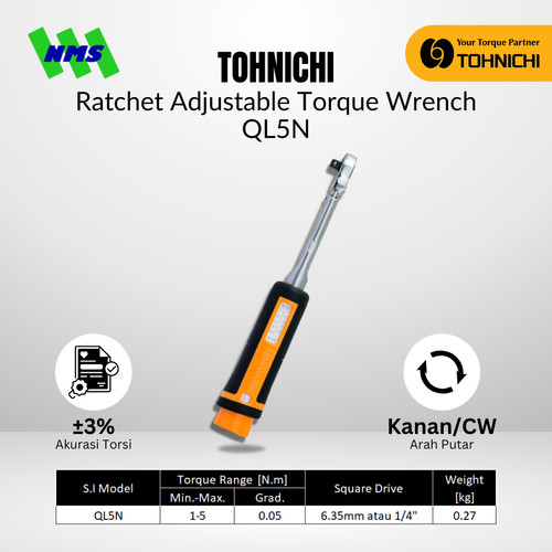 [EZM.1043810] Kunci Torsi QL5N 1/4" 1 - 5 Nm TOHNICHI Torque Wrench