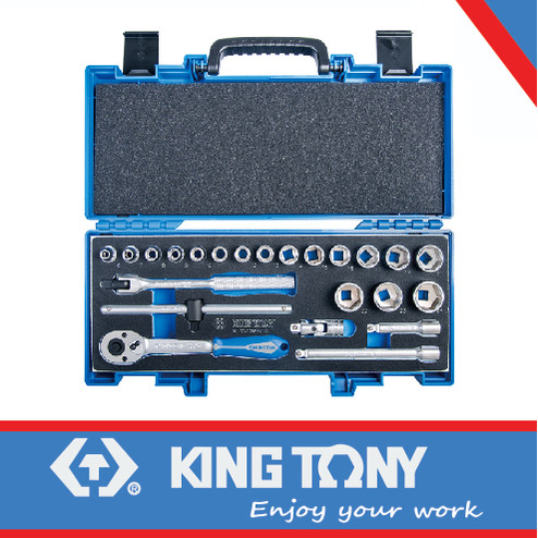 [EZM.8900159] 23PC SOCKET SET 3/8"DR 6PT METRIC CHROME - KING TONY 3523MRV10