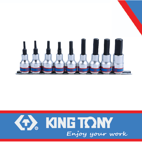 9PC HEX BIT SOCKET 1/2"DR. RAIL SET H4-H17 - KING TONY 4120PRC10