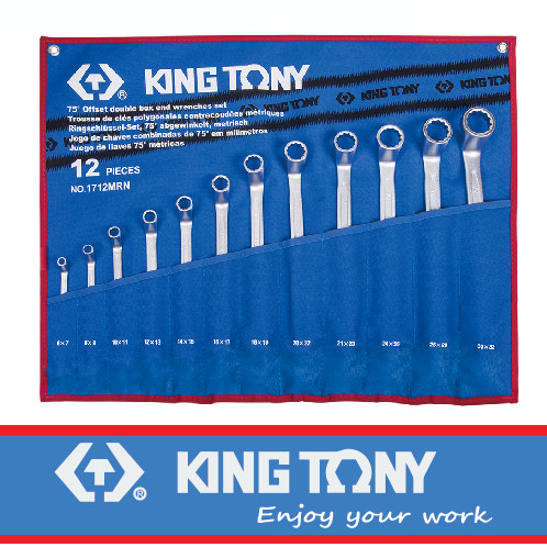 [EZM.8900396] kunci Ring Set/Ring Wrench Set 12 PC. 75° Offset - KING TONY 1712MRN