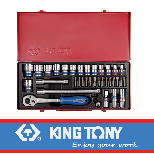 [EZM.8900589] KUNCI SOCKET 35 PCS 1/2" DR SOCKET 6PT METRIC CHROME KINGTONY 04535MRC