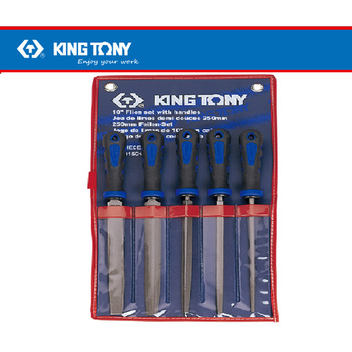 [EZM.8900734] KIKIR MURAH 5PC.SECOND CUT FILES SET WITH HANDLES 10" KINGTONY 01015GQ
