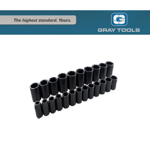 [EZM.8900912] IMPACT SOKET SET 1/2"DR 6PT 23 PIECE STANDARD METRIC GRAY TOOLS 39023