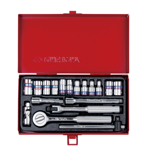 [EZM.8900970] KUNCI SOK 18PCS 1/4 DR SOCKET SET METRIC CHROME KING TONY 2518MR SHOCK