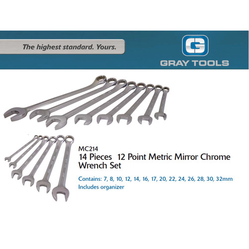 [EZM.8901056] KUNCI RING PAS SET 14 PCS 12 PT METRIC MIRROR CHROME GRAY TOOLS MC214