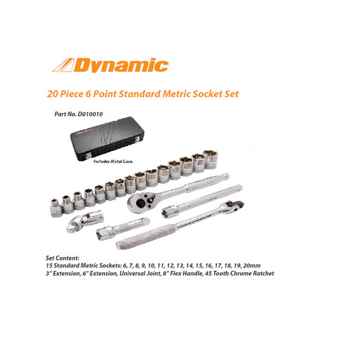 [EZM.8901061] KUNCI SOK SET 20 PCS 3/8" 6 PT STANDARD METRIC DYNAMIC TOOLS D010010