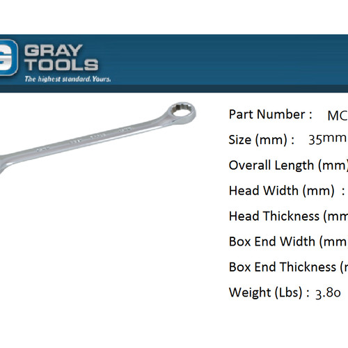 Kunci Ring Pas - WRENCH COMBO 35MM 12 PT SATIN Gray Tools MC35