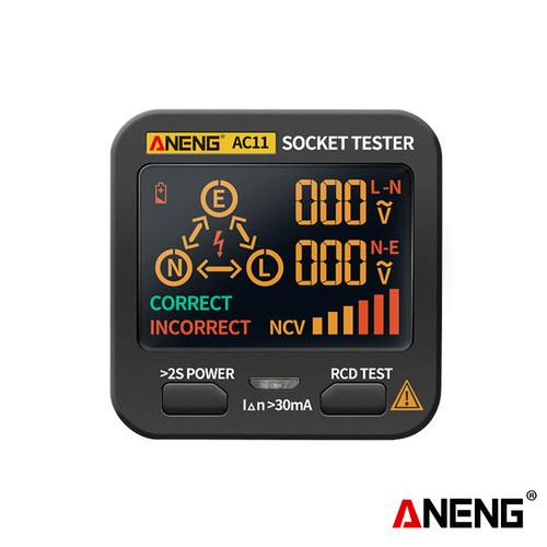 [EZR.2000357] Aneng AC11 Digital Smart Socket Tester Voltage Test Socket Detector Plug Ground Zero Line Phase Check Rcd NCV Test