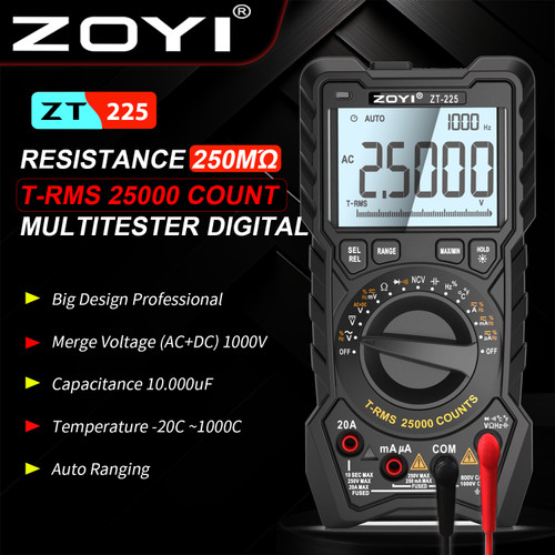 [EZR.2100023] ZOYI ZT-225 Digital Multimeter T-RMS 25000 Counts Continuity Diode