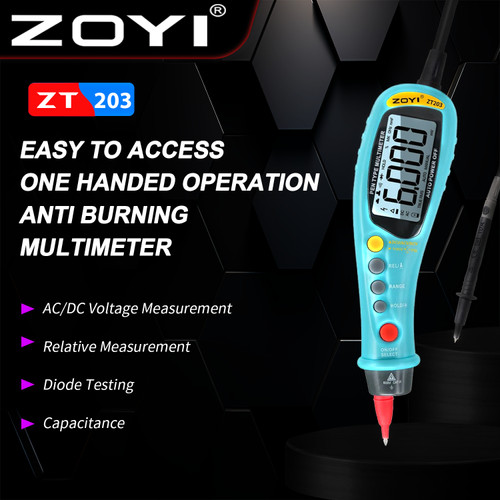 [EZR.2100033] ZOYI ZT-203 AC DC Tespen Type Digital Multitester Avometer Diode NCV