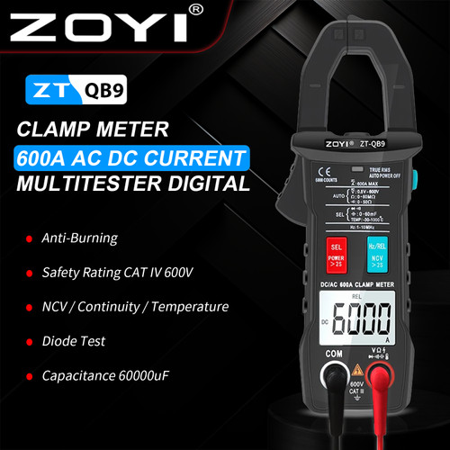 [EZR.2100043] ZOYI ZT-QB9 Auto Range Clamp Meter Tang Ampere AC Dan DC Current 600A