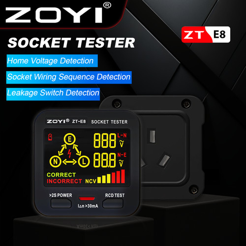 [EZR.2100048] ZOYI ZT-E8 Digital Smart Socket Tester Voltage Test Socket Detector AC