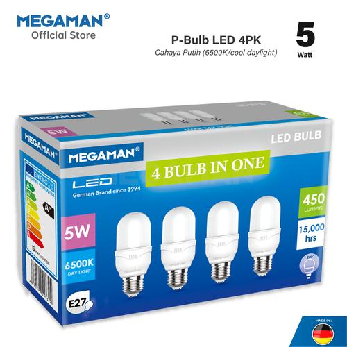 [EZM.9200144] 4 in 1 Combo Lampu LED 5 Watt Megaman YTP38Z1  4PK Putih 6500k
