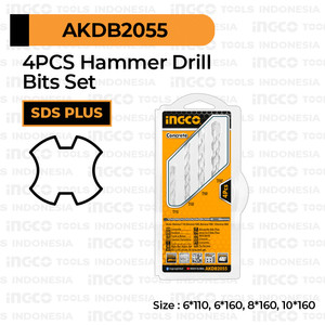 [EZM.8100796] 4Pcs SDS Plus Hammer Drill Bits 6-10 mm INGCO AKDB2055 Mata Bor Beton