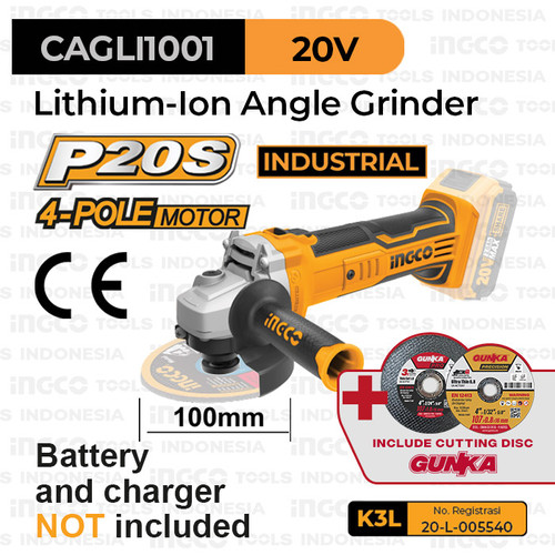 [EZM.8100652] P20S Cordless Angle Grinder (4") INGCO CAGLI1001 Gerinda Tangan Listrik 4 Inch