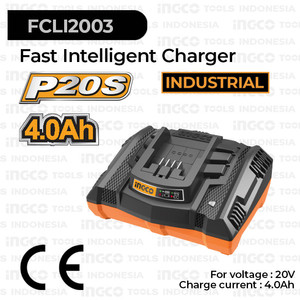 [EZM.8100818] P20S Rapid Charger (20V/4A) INGCO FCLI2003 Pengisi Daya Baterai Cordless Power Tool