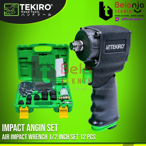 [EZM.3502578] TEKIRO Air Impact Wrench 1/2 Inch Set 12 Pcs Impact Angin Set Tekiro