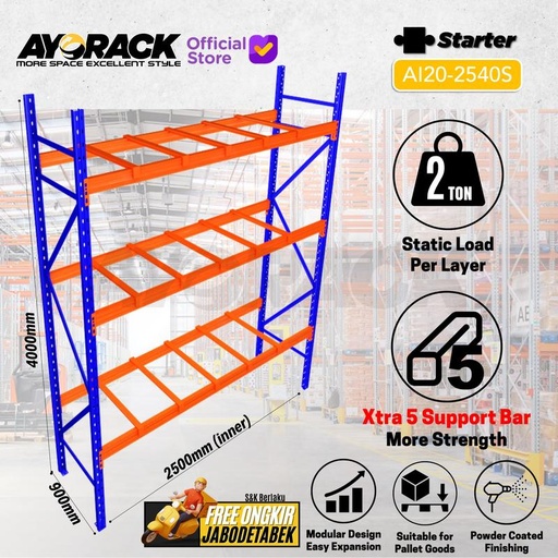 [EZO.8800089] AYORACK PALLET RACKING 2 TON AI20-2540S RAK GUDANG HEAVY DUTY 4 METER - W9