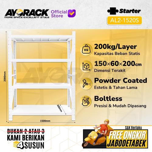 [EZO.8800094] RAK GUDANG BESI AYORACK AL2-1520S 200KG - 2 METER 4 SUSUN PANJANG 1.5M