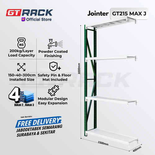 [EZO.8900051] RAK GUDANG BESI GT RACK GT215 MAX 4 SUSUN 3 METER - WAREHOUSE RACK KAPASITAS 200KG  LEBAR 40CM PANJANG 1.5 METER
