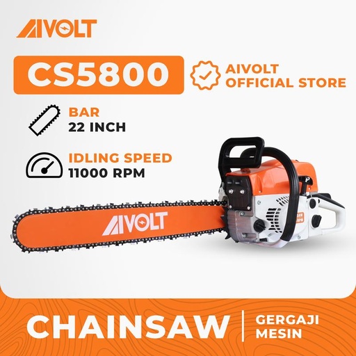 [CS5800] Gergaji Mesin 2-Tak 22Inch Aivolt Chainsaw CS5800