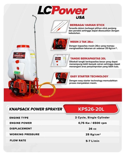 LCPower Knapsack Power Sprayer KPS26-20L 26cc 20L