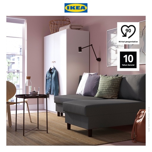 [EZO.0500014] IKEA ALVDALEN Set Sofa Bed 3 Dudukan dengan Chaise Lounge Minimalis Knisa Abu-Abu/Hitam