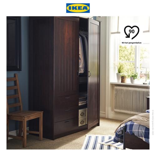 [EZO.0500023] IKEA MUSKEN Lemari Pakaian 2 Pintu dan 3 Laci Cokelat 124x60x201 cm