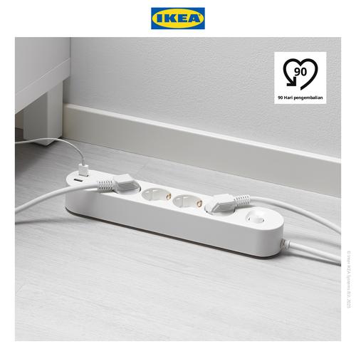[EZO.0500044] IKEA KOPPLA Jalur Stop Kontak 4 Colokan dengan 2 Port USB Putih 3m