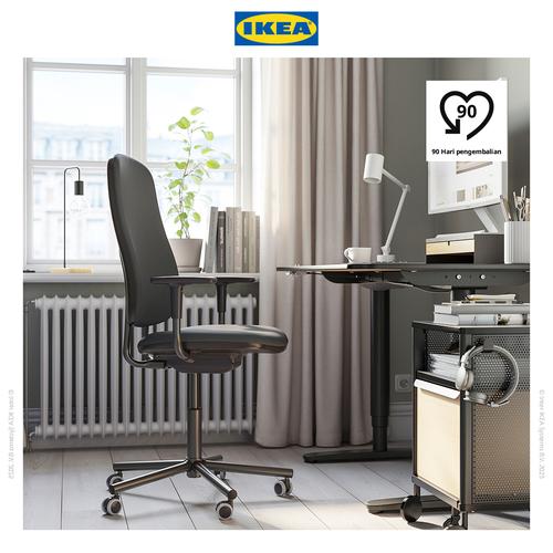 [EZO.0500046] IKEA SMORKULL Kursi Kantor dengan Sandaran Tangan Abu-Abu Tua