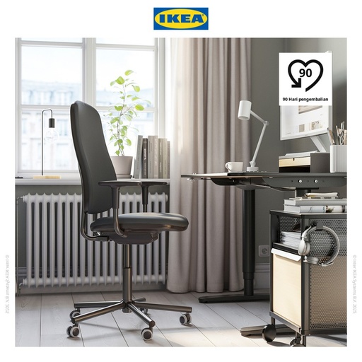 [EZO.0500046] IKEA SMORKULL Kursi Kantor dengan Sandaran Tangan Abu-Abu Tua