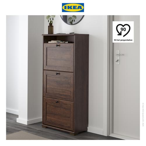 [EZO.0500058] IKEA BRUSALI Kabinet Sepatu dengan 3 Kompartemen Cokelat 61x30x130cm