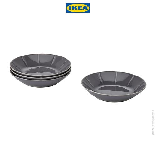 [EZO.0500072] IKEA STRIMMIG Piring Cekung Tembikar Abu-Abu Muda 23cm Isi 4pcs