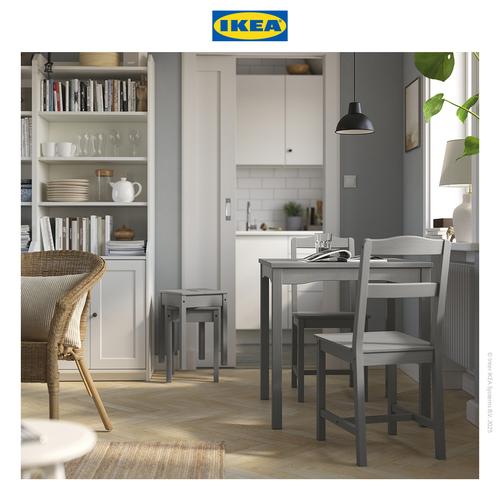 [EZO.0500090] IKEA HAUGA Meja Makan Minimalis Abu-Abu/Veneer Kayu 74x74cm
