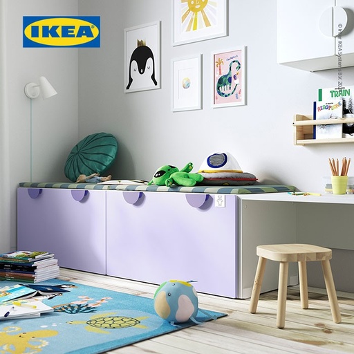 [EZO.0500209] IKEA SMASTAD Bangku Dengan Penyimpanan Mainan Putih/Ungu 90x52x48cm