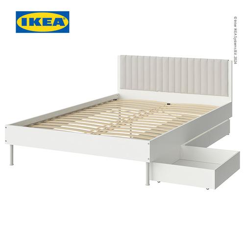 [EZO.0500224] IKEA BRUKSVARA Rangka Tempat Tidur Dengan 3 Kotak Penyimpanan Putih 180x200cm