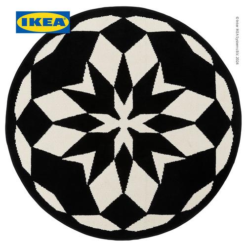 [EZO.0500268] IKEA ENERGISYSTEM Karpet Bulu Tipis Bulat Putih/Hitam 130cm