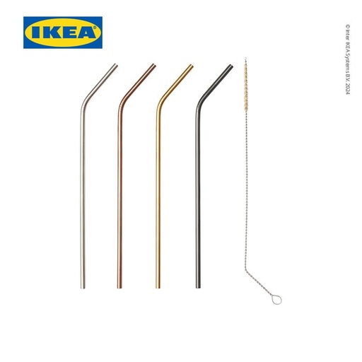 [EZO.0500276] IKEA UPPSLUKAD Sedotan Minuman Stainless Dengan Sikat Pembersih Isi 4pcs