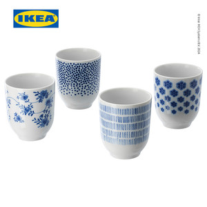 [EZO.0500465] IKEA ENTUSIASM Mug / Gelas Kecil Berpola/Biru 22cl Isi 4pcs