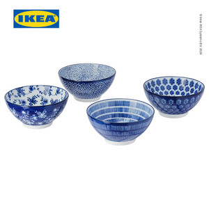 [EZO.0500499] IKEA ENTUSIASM Mangkuk Minimalis Berpola/Biru 12cm Isi 4pcs