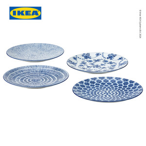 [EZO.0500526] IKEA ENTUSIASM Piring Makan Kecil Berpola/Biru 18cm Set Isi 4pcs
