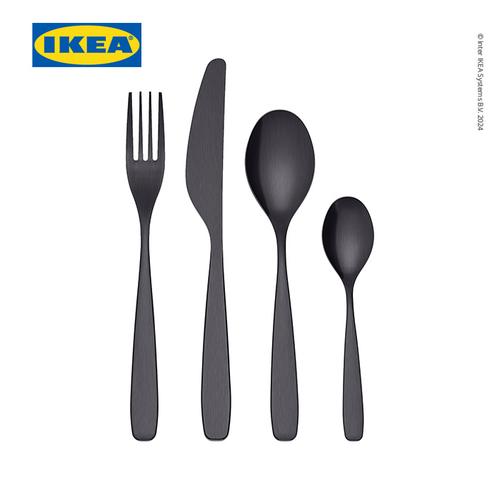 [EZO.0500741] IKEA TILLAGD Set Peralatan Makan Sendok Garpu Pisau Hitam Isi 24pcs