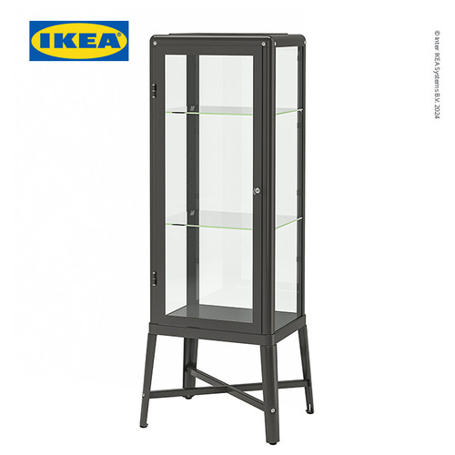[EZO.0500808] IKEA FABRIKOR Kabinet Pajangan Dengan Pintu Kaca Abu-abu Tua 57x150 cm