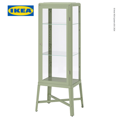 [EZO.0500809] IKEA FABRIKOR Kabinet Pajangan Dengan Pintu Kaca Abu-abu Hijau Pudar 57x150 cm