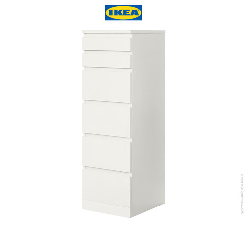 [EZO.0500813] IKEA MALM Lemari Laci 6 Susun Putih Dengan Cernin Kaca Minimalis 40x123 cm